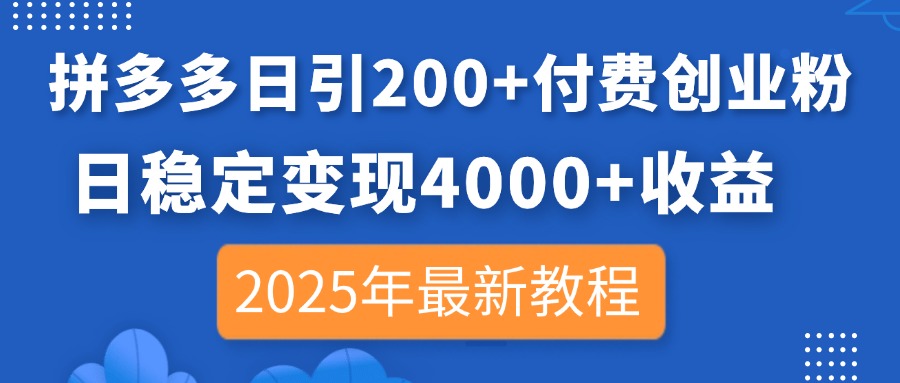 (14217期)拼多多日引200+付费创业粉,日稳定变现4000+收益,2025年最新教程-D先生轻创