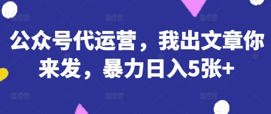 公众号代运营，我出文章你来发，暴力日入5张+【揭秘】-D先生轻创