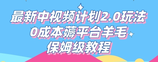 最新中视频计划2.0玩法，0成本薅平台羊毛，保姆级教程-D先生轻创
