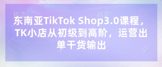 东南亚TikTok Shop3.0课程，TK小店​从初级到高阶，运营出单干货输出-D先生轻创