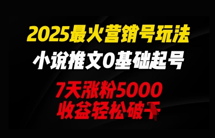 2025最火营销号玩法：小说推文0基础起号，7天涨粉5000，收益轻松破k-D先生轻创